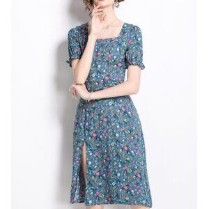 Floral temperament in the long slimming temperament slit skirt